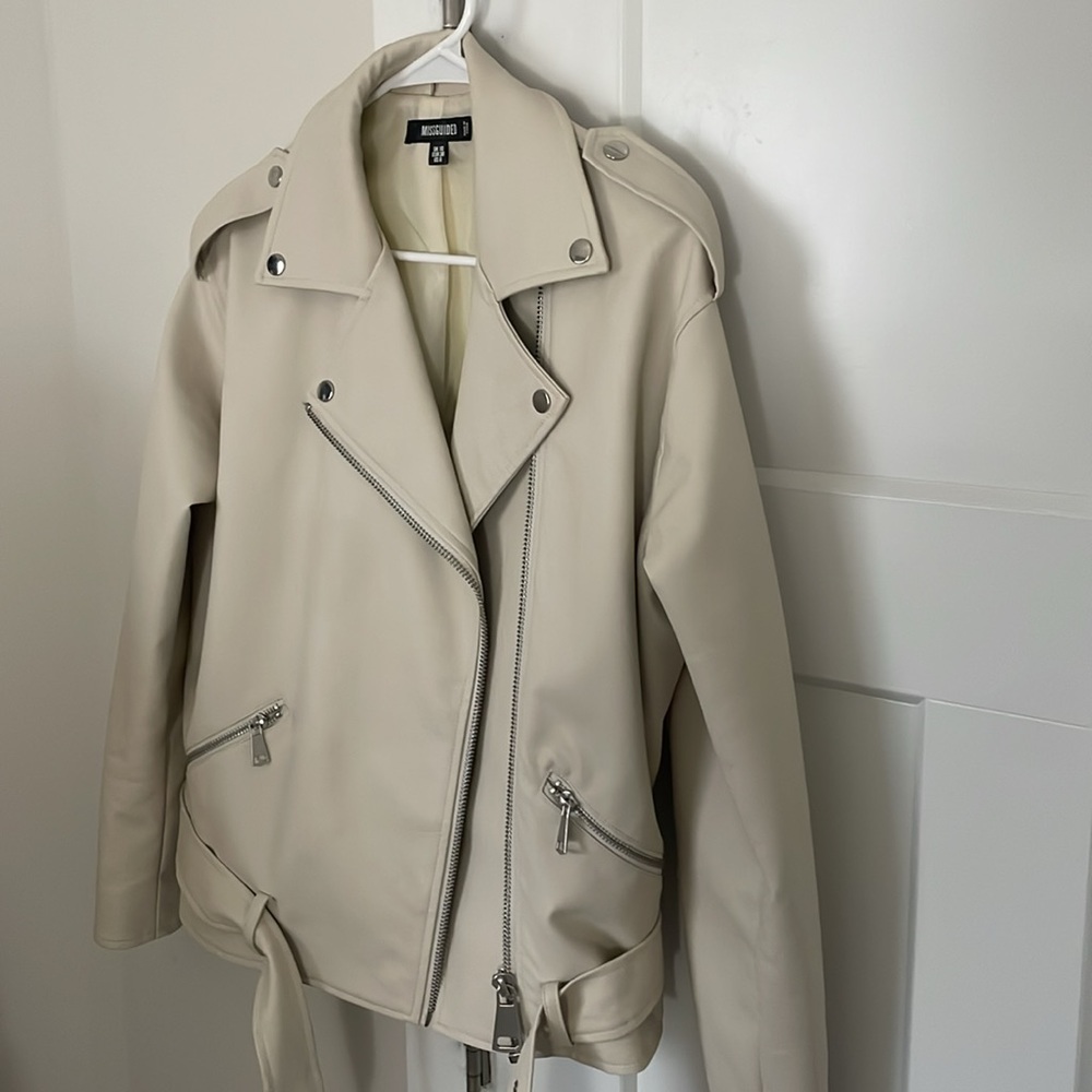 Missguided Cream Leather Jacket - image 3